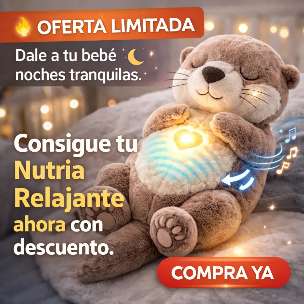 Nutria de Peluche Calmante Gris "El secreto que está ayudando a cientos de mamás a dormir mejor 👶✨"
