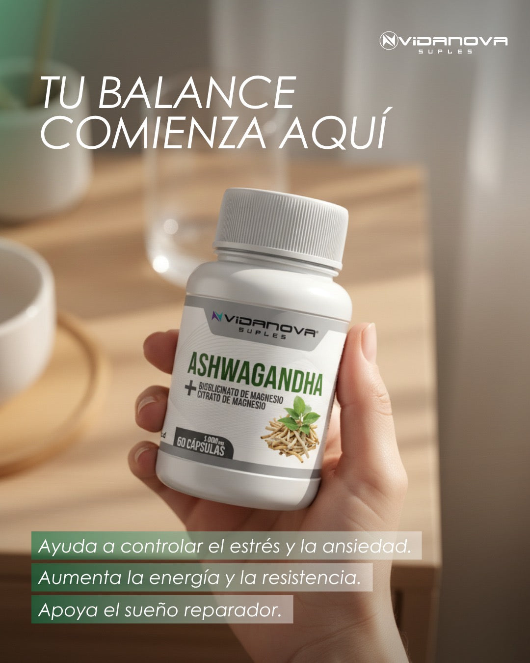 Ashwagandha + Magnesio 1000mg 60 CAPS “Relájate y duerme mejor cada noche 💤”