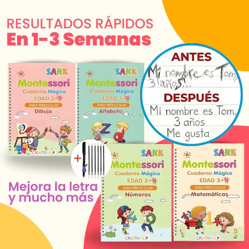 🧠✍️ CUADERNO MÁGICO INFANTIL (4 LIBROS) "Aprender a escribir nunca fue tan fácil… ni tan divertido"
