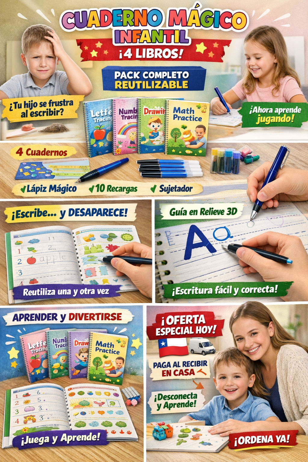 🧠✍️ CUADERNO MÁGICO INFANTIL (4 LIBROS) "Aprender a escribir nunca fue tan fácil… ni tan divertido"