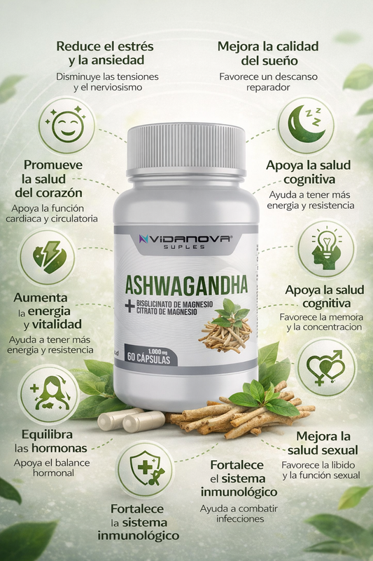Ashwagandha + Magnesio 1000mg 60 CAPS “Relájate y duerme mejor cada noche 💤”