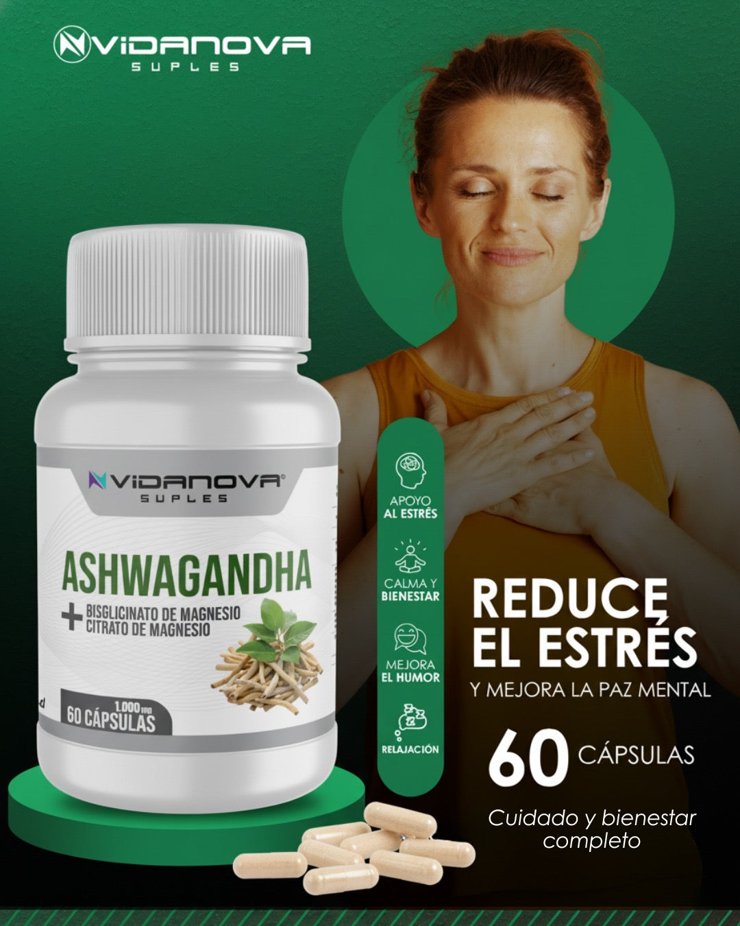 Ashwagandha + Magnesio 1000mg 60 CAPS “Relájate y duerme mejor cada noche 💤”